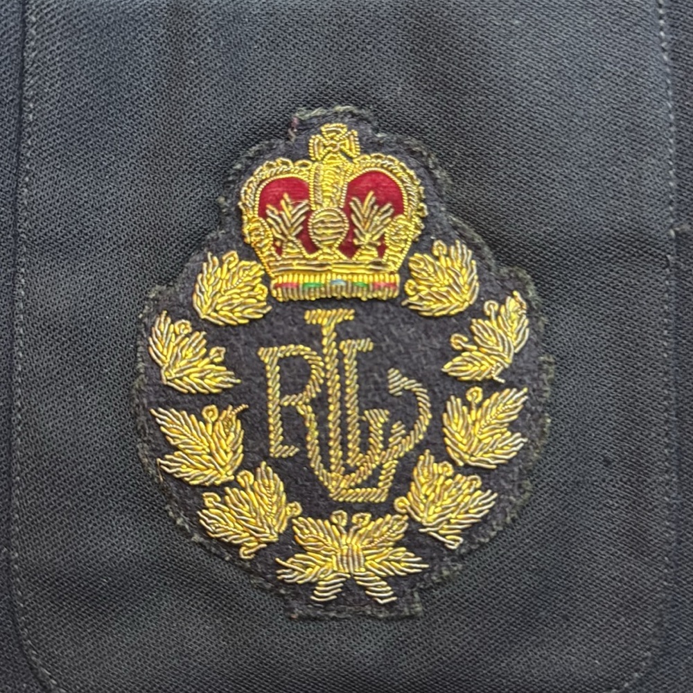 Vintage Lauren Ralph Lauren Navy Wool Blazer Crest Logo Designer Crown 4 *READ* - Picture 15 of 16